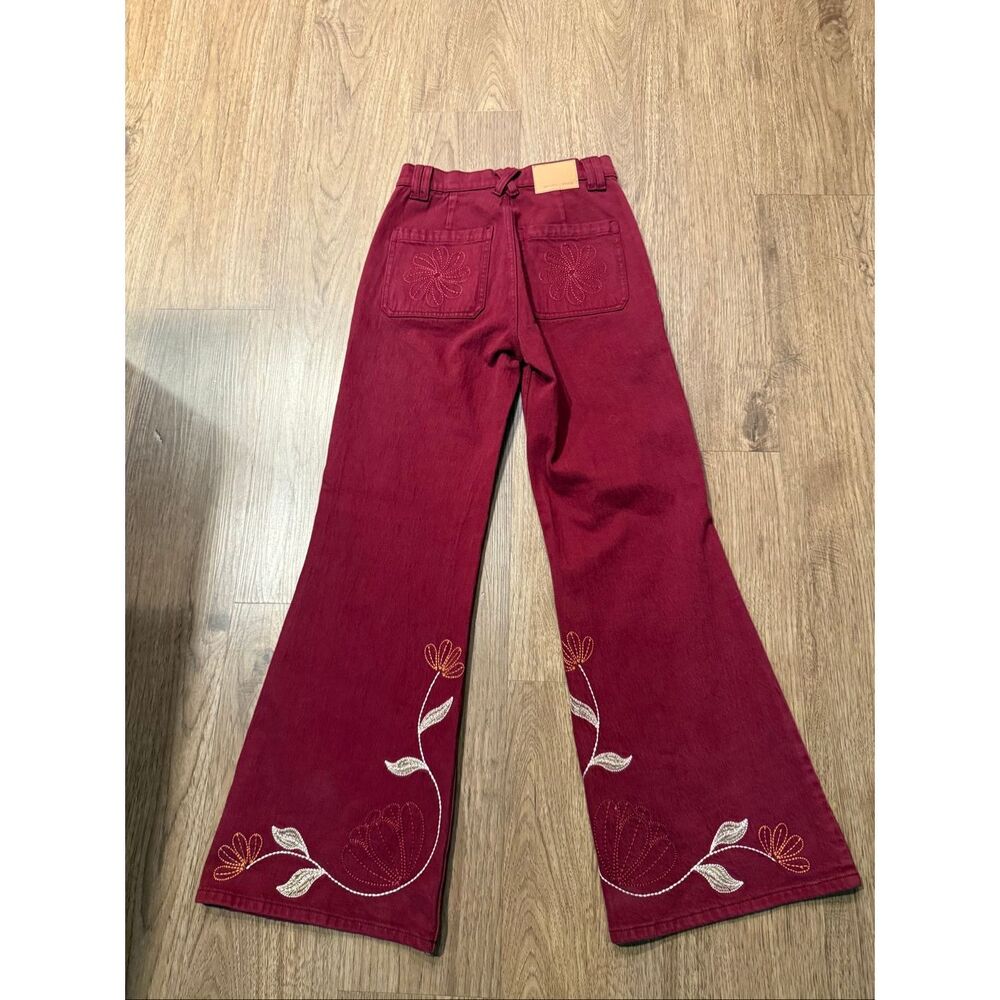 SEVENTY + MOCHI Floral Queenie High-Rise Wide-Leg Jeans in Burgundy Size 26 NWT - Picture 3 of 6